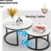 Set of 2 Round Nesting Coffee Tables – Black and White MDF Tops with Modern Design for Living Room