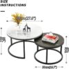 Set of 2 Round Nesting Coffee Tables – Black and White MDF Tops with Modern Design for Living Room